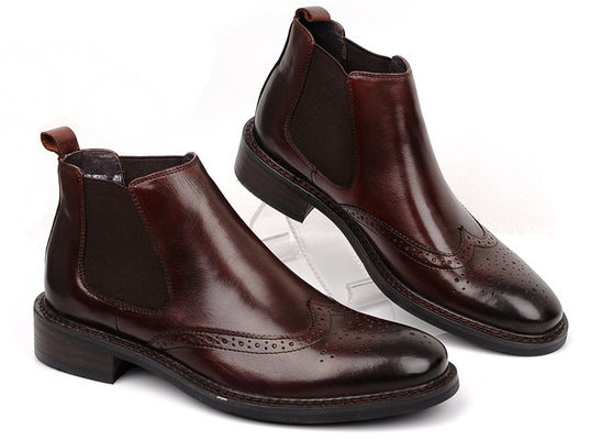 Brogue estilo botas de tornozelo masculino Slip On tamanho de couro de grão completo personalizado