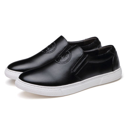 OEM ODM Homens Slip On Sneakers de couro preto / marrom com sola branca