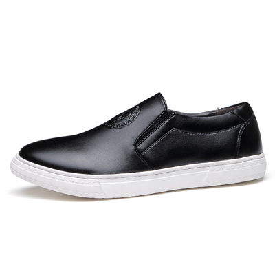 OEM ODM Homens Slip On Sneakers de couro preto / marrom com sola branca