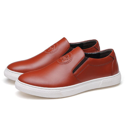 OEM ODM Homens Slip On Sneakers de couro preto / marrom com sola branca