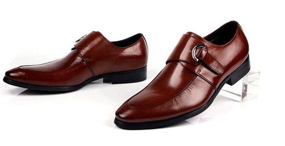 Sapatos de couro escaldante preto / castanho, sapatos de couro com alças de monge