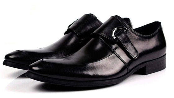 Sapatos de couro escaldante preto / castanho, sapatos de couro com alças de monge