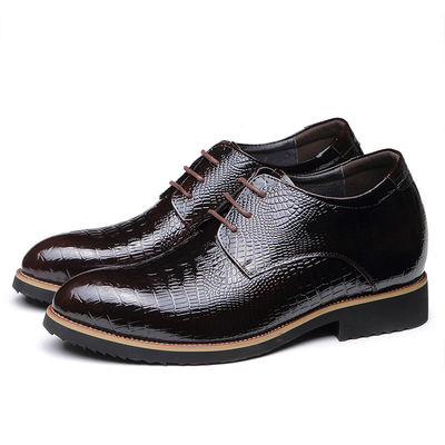 Stealth Aumentar 6cm Elevador Homem Sapatos Couro Verdadeiro Preto Cordel Sapatos