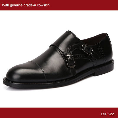 Sapatos de Monk, calças de couro com alças, sapatos de couro Goodyear,