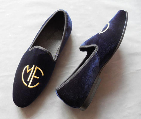 Estilo bordado Homem Blue Suede Loafers, elegância / Moda Velvet Slip On Sneakers