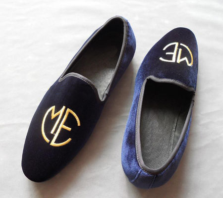 Estilo bordado Homem Blue Suede Loafers, elegância / Moda Velvet Slip On Sneakers