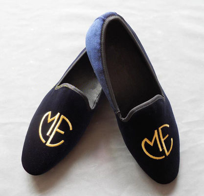 Estilo bordado Homem Blue Suede Loafers, elegância / Moda Velvet Slip On Sneakers