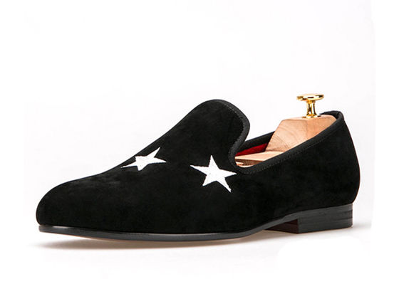 Sapatilhas masculinas de veludo azul escuro Sapatilhas de fumaça elegantes de estrela Sapatilhas bordadas personalizadas