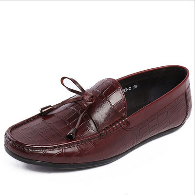 Casual Mens Loafers de couro Anti-Sliding Moccasins Bow Tie Sapatos Flat