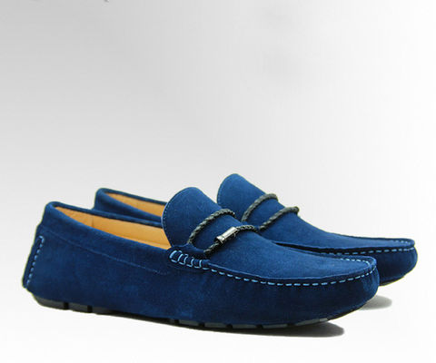 Amarrar Homens Casual Blue Suede Loafers Couro Original Handmade Suede Sapatos