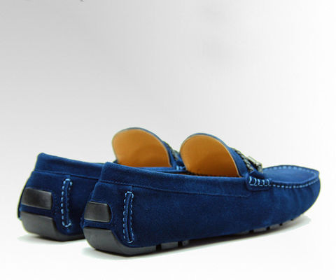 Amarrar Homens Casual Blue Suede Loafers Couro Original Handmade Suede Sapatos