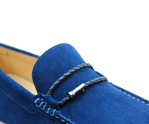 Amarrar Homens Casual Blue Suede Loafers Couro Original Handmade Suede Sapatos