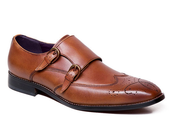 Sapatos de salto de Goodyear para homens, sapatos feitos à mão com alças de monge duplo