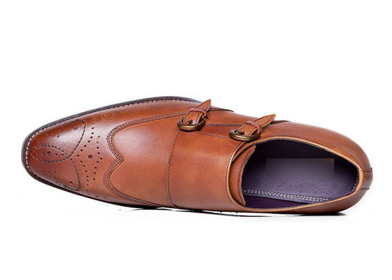 Sapatos de salto de Goodyear para homens, sapatos feitos à mão com alças de monge duplo