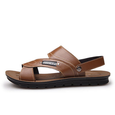 Sandalias de Verão de Couro Marrom, Sandalias de Fim Suave Casual