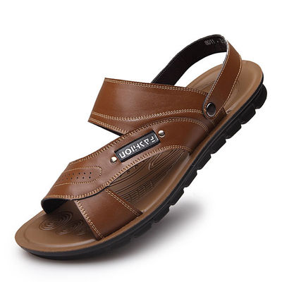 Sandalias de Verão de Couro Marrom, Sandalias de Fim Suave Casual