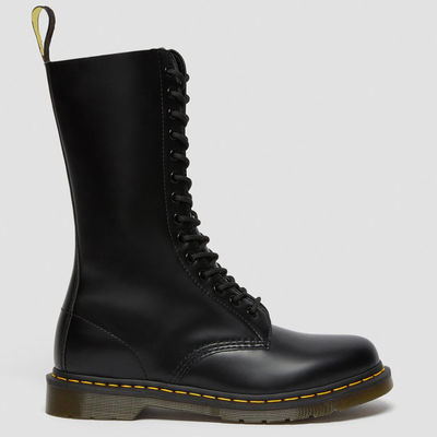 Botas redondas de dedo feminino de couro preto Botas de estilo militar para lazer / negócios