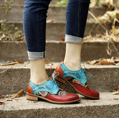 Sapatos de Mulheres Brogue Oxford Multicolor Sapatos de Mulheres Derby de Couro