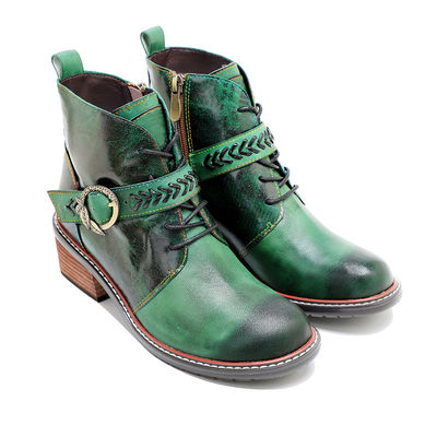 Estilo Retro Casual Botas de couro femininas Salto baixo dedo redondo