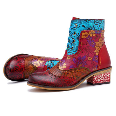 Botas de cowgirl de couro genuíno, botas de calcanhar de couro feminino.