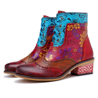 Botas de cowgirl de couro genuíno, botas de calcanhar de couro feminino.