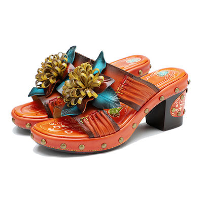 Moda feminina feita à mão Sandais Sapatos 3D Flores Plataforma Sapatos