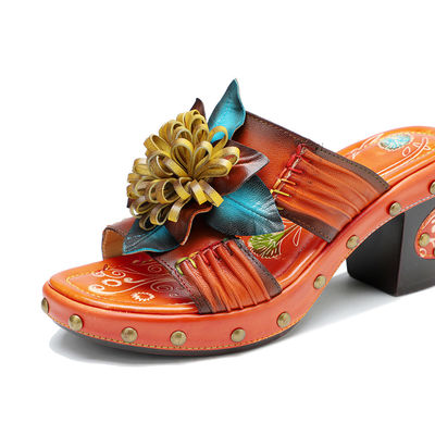 Moda feminina feita à mão Sandais Sapatos 3D Flores Plataforma Sapatos