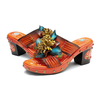 Moda feminina feita à mão Sandais Sapatos 3D Flores Plataforma Sapatos