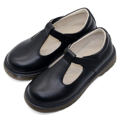 Sapatos escolares de couro preto personalizados com salto plano / sola de borracha