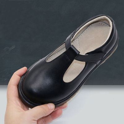 Sapatos escolares de couro preto personalizados com salto plano / sola de borracha