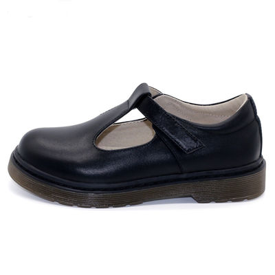 Sapatos escolares de couro preto personalizados com salto plano / sola de borracha