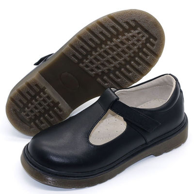 Sapatos escolares de couro preto personalizados com salto plano / sola de borracha
