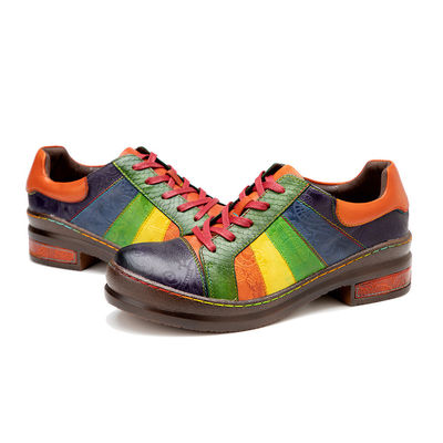 Sapatos de vestido de padrão sólido para mulheres personalizados Sapatos planos de arco-íris polidos à mão