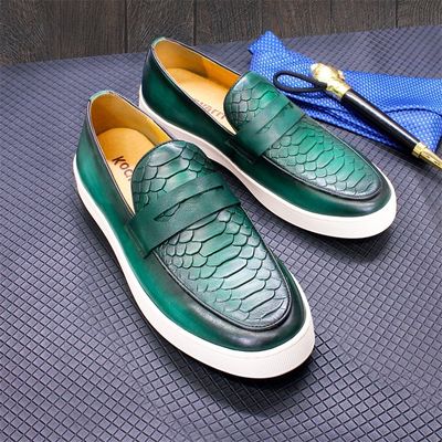 Slip On Sneakers para Homens Sapatos de Dedo Redondo Sapatos de Limpeza de Couro