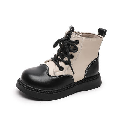 Sapatos escolares de couro duráveis para meninos, dedos redondos e atacadores para maior conforto