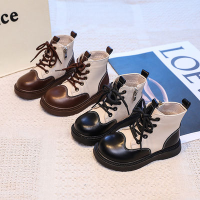Sapatos escolares de couro duráveis para meninos, dedos redondos e atacadores para maior conforto