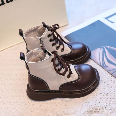 Sapatos escolares de couro duráveis para meninos, dedos redondos e atacadores para maior conforto