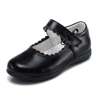 26-45 Sapatos escolares de couro preto com design de fecho de laço
