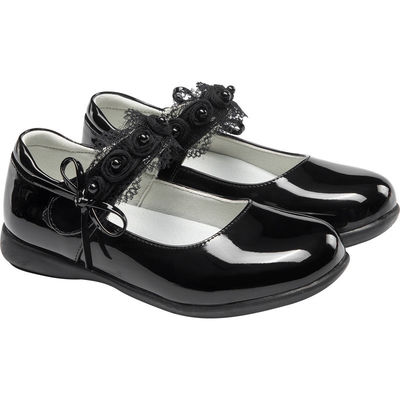 26-45 Sapatos escolares de couro preto com design de fecho de laço