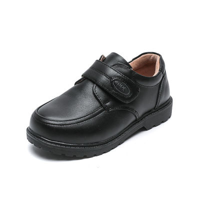 26-45 Sapatos escolares de couro preto com salto plano e atacadores feitos
