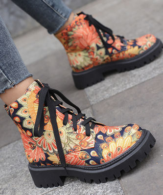 Soluça de borracha Botas de couro femininas Preto Botas de estilo militar para padrões