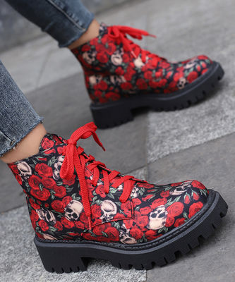 Soluça de borracha Botas de couro femininas Preto Botas de estilo militar para padrões