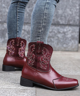 Botas de cowboy ocidentais de couro feminina com excelente desempenho
