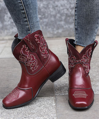 Botas de cowboy ocidentais de couro feminina com excelente desempenho