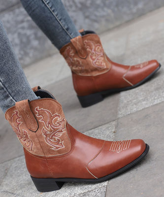 Botas de cowboy ocidentais de couro feminina com excelente desempenho