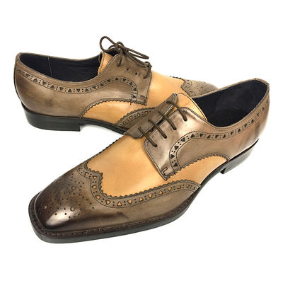 Ferro tecido Homens tecido de couro Lace Up Sapatos pontiagudos Flat Toe Homens Sapatos de casamento Marrom