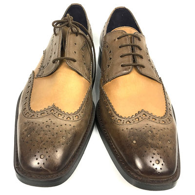 Ferro tecido Homens tecido de couro Lace Up Sapatos pontiagudos Flat Toe Homens Sapatos de casamento Marrom