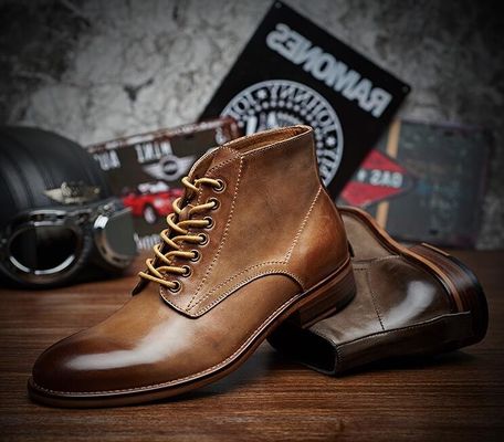 Outono Inverno Vestido de couro masculino Botas de couro de topo alto Botas de couro de algodão - aconchegadas com pelúcia