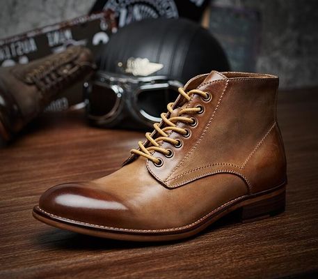 Outono Inverno Vestido de couro masculino Botas de couro de topo alto Botas de couro de algodão - aconchegadas com pelúcia