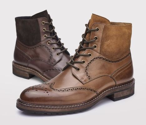 Pernas pontiagudas, sapatos de couro castanho, botas de couro Chelsea, botas de couro com atacadores, botas de tornozelo para festa.